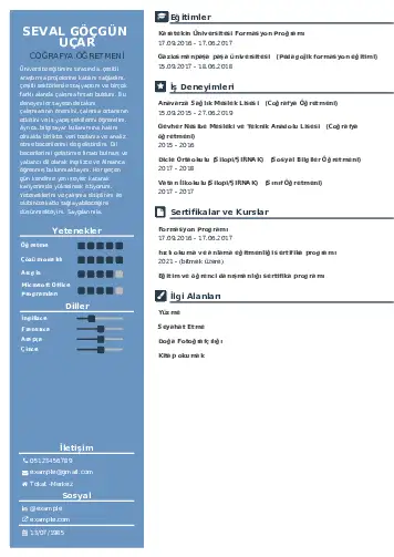 Coğrafya Öğretmeni CV Örnekleri cv indir